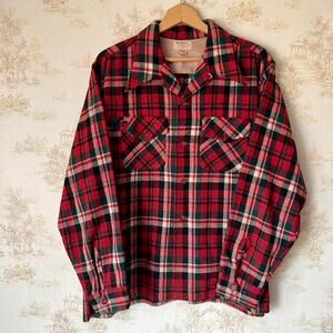 Vintage 50s Distressed Marlboro La Playa Board Shirt | Wool Shadow Plaid | XL